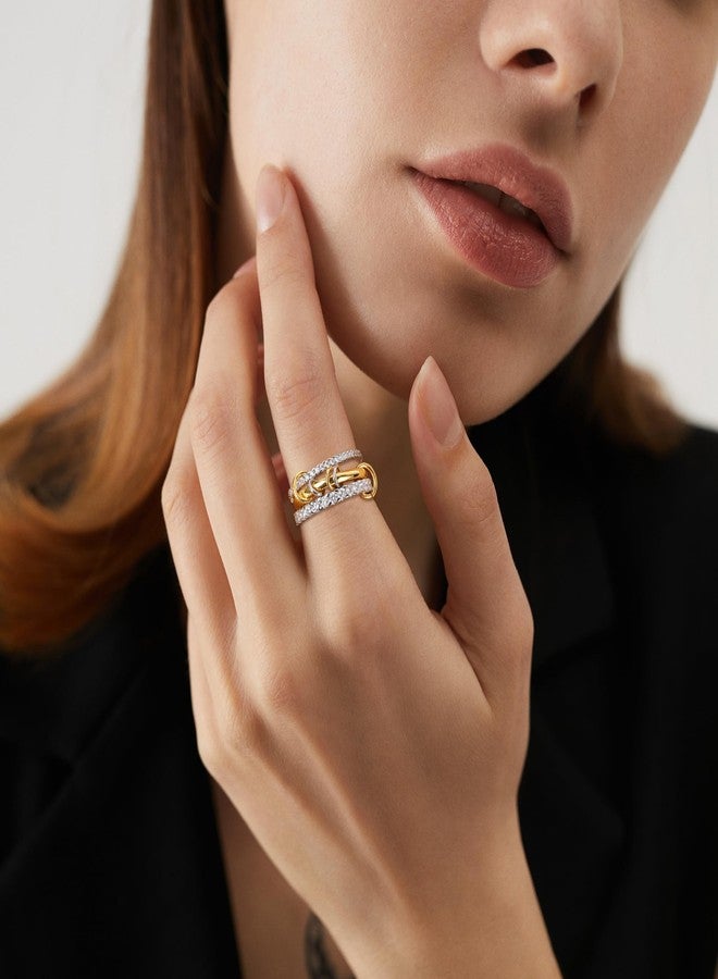 AIPULIDUO Stackable Gold Rings for Women 18K Gold-Plated for Non Tarnishing Fashion Bands with Cubic Zirconia, Including Thumb Rings & Multi-Metal Set - Image 5